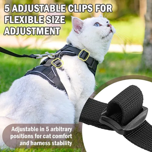 Vista 4 de PUPTECK Juego de arnés y correa para gato a prueba de escape para caminar, chaleco de malla transpirable arnés ajustable para gatos cachorros Negro