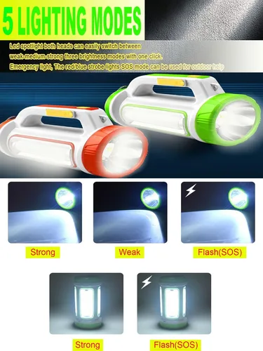 Vista 2 de SUYOOULIN Linterna LED recargable solar, súper brillante, 10000 lm, reflector LED de mano, linterna de campamento, luz de trabajo, 5 modos de luz