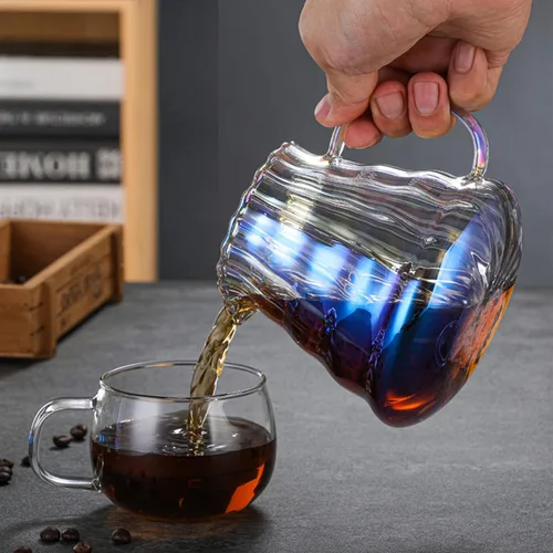 Vista 2 de MISETTO Servidor de café de vidrio iridiscente - Jarra estándar colorida para verter sobre cafetera, olla resistente al calor, 500 ml (17 oz), taza