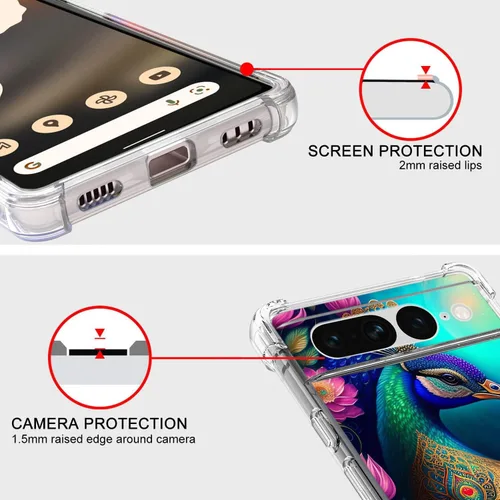 Vista 4 de Pixel 7 Pro - Funda protectora de poliuretano termoplástico resistente a los arañazos y a prueba de golpes con diseño de mandala de pavo real