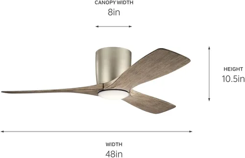 Vista 6 de Kichler Volos Ventilador de Techo de 48 pulgadas con Luz LED y Control de Pared en Níquel Cepillado, Ventilador Moderno de Interior con Motor