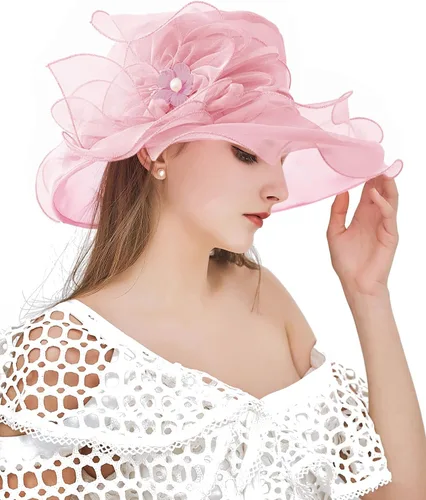 Vista 3 de Tocado Derby para mujer, sombrero de organza para iglesia, boda, ala ancha, cóctel, fiesta de té