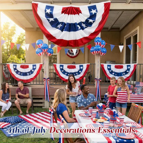 Vista 2 de HOOSUN Decoraciones del 4 de julio, banderines de bandera estadounidense para exteriores, decoraciones patrióticas del 4 de julio de 1.5 x 3 pies