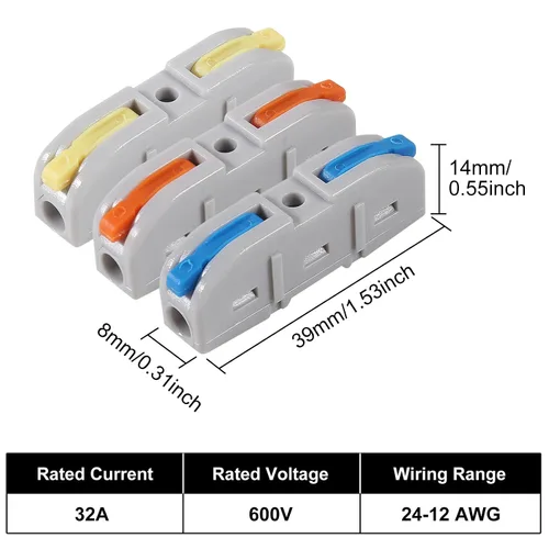 Vista 3 de Kit de conectores de cable de empalme eléctrico de conexión rápida, conectores de cable de palanca, terminales compactos en línea de empalme a tope