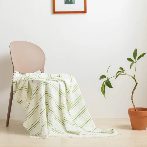 Vista 11 de Simple&Opulence Manta de muselina de algodón a rayas teñidas para cama, sofá, manta tejida de punto con borlas, suave, ligera, acogedora, prelavada