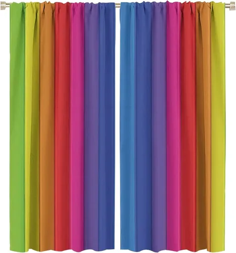 Vista 66 de Cortinas opacas abstractas de arco iris, pintura de color arcoíris con gotas, diseño gráfico creativo con bolsillo para barra, para sala de estar