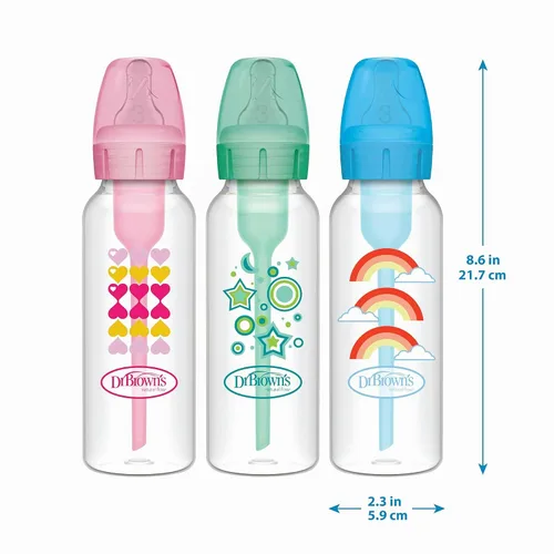 Vista 11 de Kit de iniciación de vasito anti-cólico Dr. Brown's Options+ estrecho, 8 onzas/250mL, con tetina de flujo medio-rápido Nivel 3 y boquilla de sorber