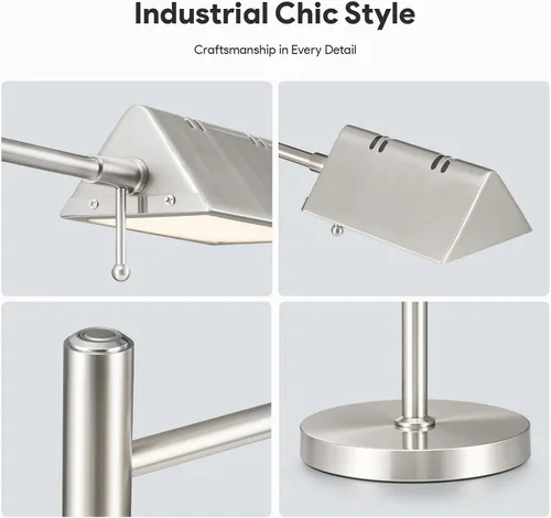 Vista 6 de VONLUCE Lámpara LED de escritorio, lámpara de mesa de metal ajustable de estilo industrial, lámpara de lectura regulable para sala de estar