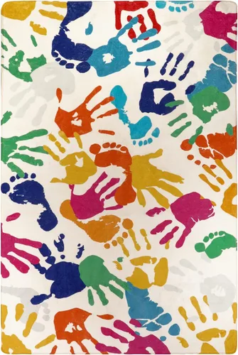 Vista 8 de STARUIA - Alfombra de huellas de manos y pies para niños para sala de juegos, alfombra de guardería lavable de 3 x 5 pies de colores para habitación