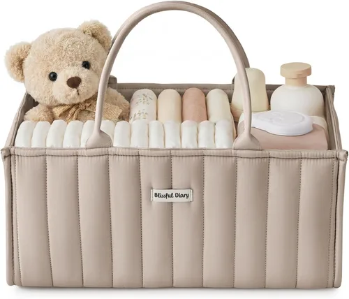 Vista 16 de Blissful Diary Organizador de pañales con flores, elegante cesta de almacenamiento para guardería, regalo para baby shower, imprescindible