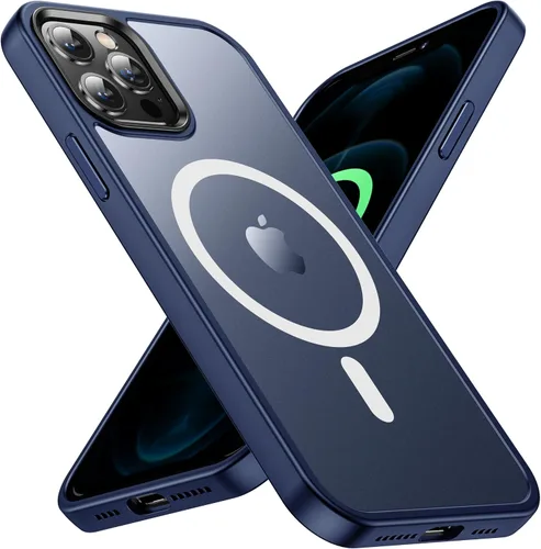 Vista 10 de Funda magnética para iPhone 12 Pro Max [protección militar contra caídas] [compatible con MagSafe], antihuellas, a prueba de golpes, translúcida