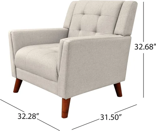 Vista 3 de Christopher Knight Home - 305538 Evelyn Mid Century - Sillón de tela moderno, color beige, nogal (305538).