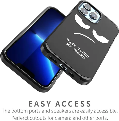 Vista 3 de Funda para iPhone 13 Pro, bonita funda [Don't Touch My Phone] a prueba de golpes de doble capa resistente de silicona protectora de plástico