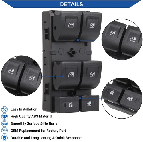 Vista 5 de Obaee Botón de control de potencia para interruptor de ventana compatible con Chevy Silverado 1500 2014-2021, Chevrolet Silverado y GMC Sierra 2500