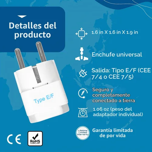 Vista 4 de Adaptador de conexión universal a tierra Ceptics Alemania/Francia (SCHUKO) - Tipo E/F