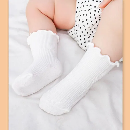 Vista 2 de Calcetines con volantes para bebés y niñas recién nacidos, niñas de rodilla alta, calcetines de algodón sólido de largo