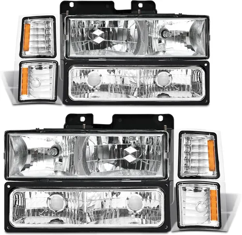 Vista 12 de Conjunto de faros delanteros para 1994-1998 Chevy Silverado/Suburban/Tahoe / C10 Pickup/C/K 1500 2500 3500 Camioneta, carcasa negra con reflector