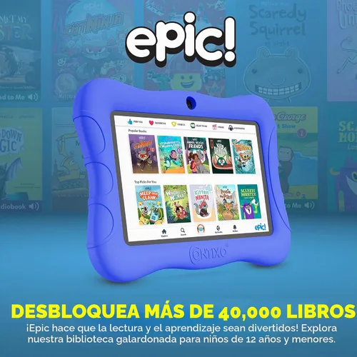 Vista 5 de Contixo Tablet Android Kids de 7" de 32 GB, incluye más de 50 libros de cuentos y calcomanías de Disney (valor de $200), funda protectora con Azul
