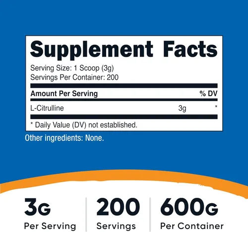 Vista 2 de Nutricost L-citrulina pura (base) en polvo (21.16 oz)