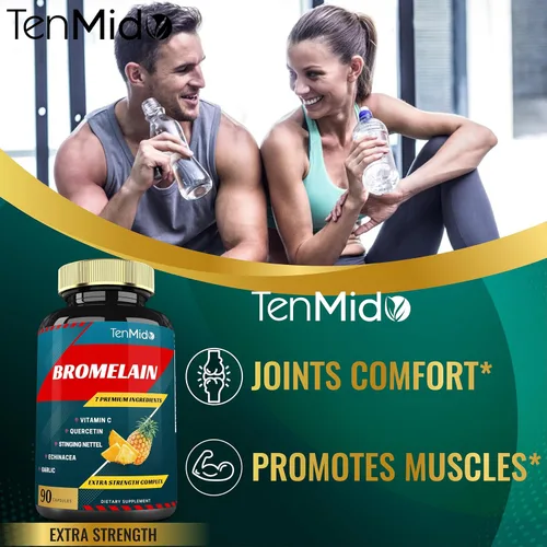 Vista 6 de Cápsulas de extracto de bromelina, enzimas proteolíticas y VitC, quercetina, equinácea, ajo, pimienta, ayuda a la salud de la digestión, absorción