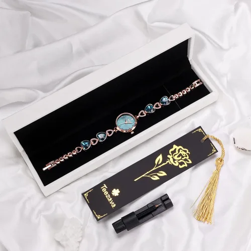Vista 2 de ManChDa Reloj de pulsera para mujer, con malla de acero inoxidable, con diamantes de cuarzo, analógico, clásico, romántico, con brillantina