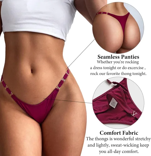 Vista 3 de Meshal Tanga sexy para mujer, bragas de algodón, con espalda en T, 5 unidades, hipster