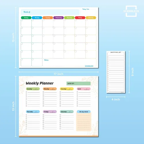 Vista 5 de Agenda mensual (paquete de 3) pizarra blanca magnética para refrigerador, calendario semanal de borrado en seco, calendario magnético