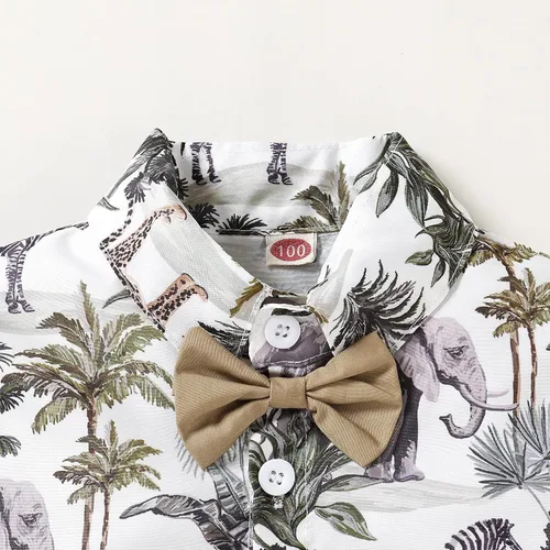 Vista 11 de JEELLIGULAR Conjunto de ropa de verano para bebé niño de manga corta con botones y pantalones cortos, trajes casuales para caballeros de 1 a 6 años