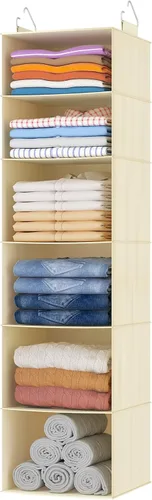 Vista 15 de Lifewit Organizador de armario colgante de 5 niveles y almacenamiento para estantes, estante de ropa plegable con 2 ganchos resistentes