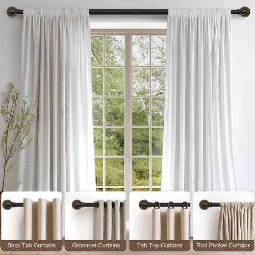 Vista 3 de Barras de cortina negras para ventanas de 28 a 48 pulgadas, longitud ajustable, resistente, diámetro de 7/8 pulgadas, barra de cortina para ventana