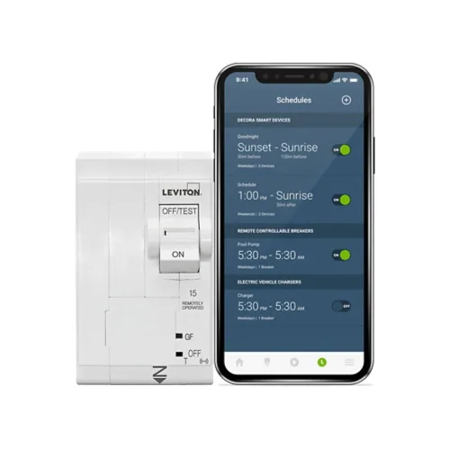 Vista 4 de Leviton Disyuntor inteligente de 2ª generación con control remoto, GFCI, 1 polo, 20 amperios, 120 voltios, clasificación de interrupción de 10kA
