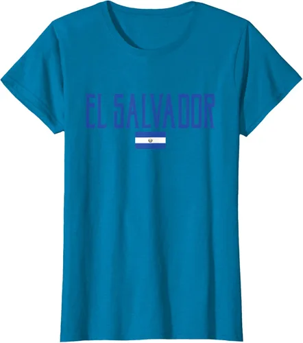 Vista 71 de Camiseta de texto azul con bandera de El Salvador, Negro, S
