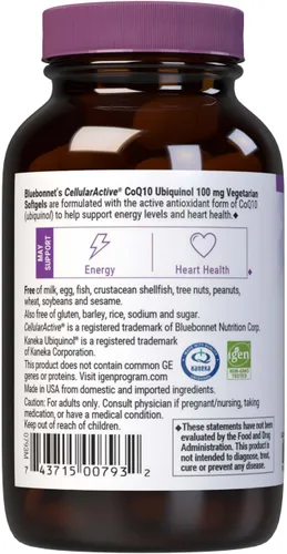 Vista 3 de Bluebonnet Ccellular Active CoQ10 Ubiquinol Cápsulas blandas vegetarianas, 100 mg, granate, 60