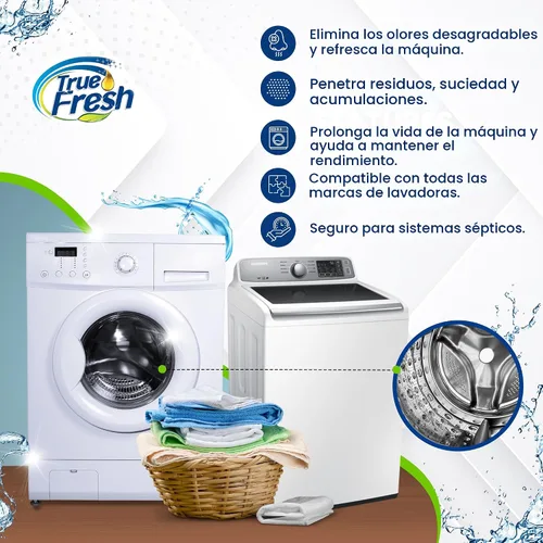 Vista 2 de True Fresh Tabletas limpiadoras para lavadora, 15 tabletas sólidas de limpieza profunda, finalmente limpia todas las lavadoras, incluida la carga