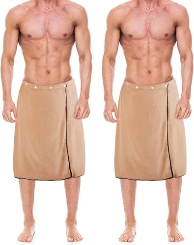 Vista 11 de kilofly 2 toallas de baño ajustables para hombre con cierre a presión, 26 x 54 pulgadas Azul y caqui