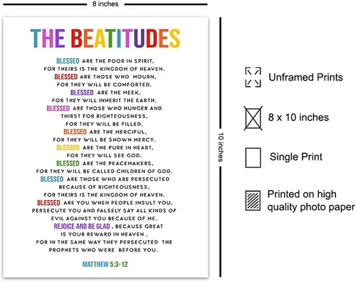 Vista 2 de Arte de pared The Beatitudes - Regalos católicos para mujeres, regalos cristianos para mujeres, niños, arte de pared con versículo bíblico