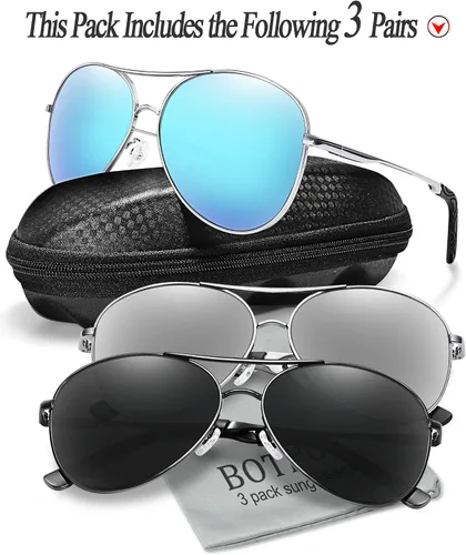 Vista 2 de BOTPOV Gafas de sol de aviador para hombres y mujeres, polarizadas, protección UV400, lente espejada, marco de metal con bisagras de resorte..