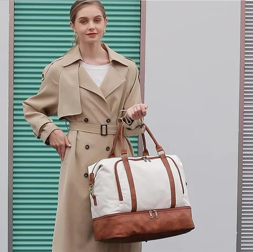 Vista 39 de CAMTOP - Bolsa de viaje de fin de semana para mujer, bolsa de lona con espacio para laptop de15.6 pulgadas