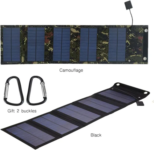 Vista 2 de Panel solar portátil de 20 W, carga de emergencia al aire libre, impermeable, plegable (salidas USB de 5 V/1.2 A) (camuflaje de 15 W)