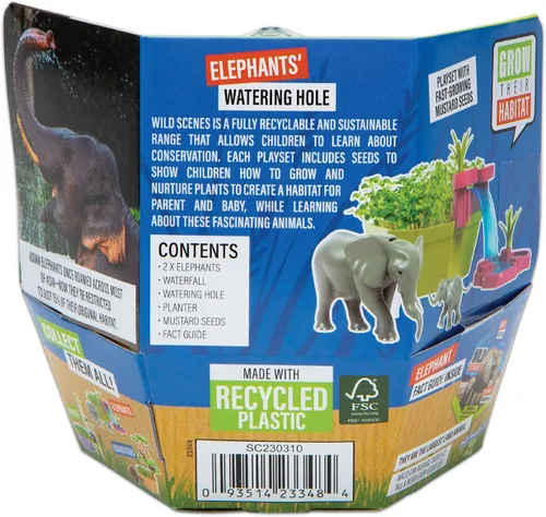 Vista 6 de Wild Scenes Elephants' Watering Hole - Kit de cultivo y juego respetuoso con el medio ambiente, juguete de conservación de vida silvestre, juego