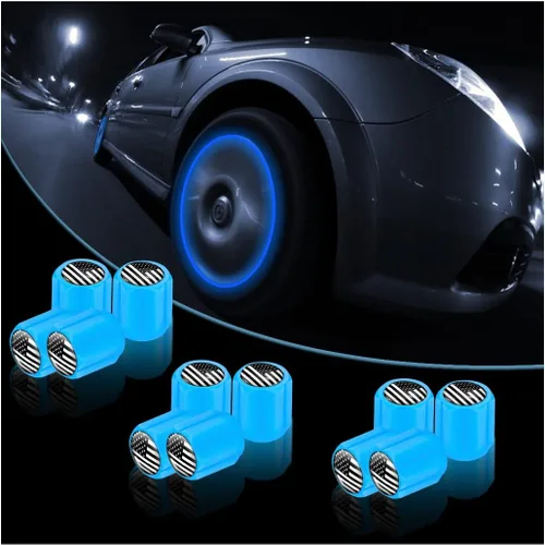 Vista 12 de 12 tapones fluorescentes para válvulas de neumáticos, resistentes a la corrosión, para automóvil, con forma de calavera iluminada luminosa que