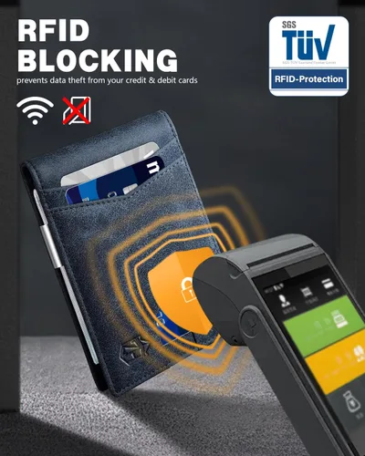 Vista 120 de Zitahli - Carteras delgadas con clip para dinero para hombre, tarjetero minimalista, de cuero, plegable, con bloqueo RFID, cartera de bolsillo