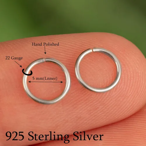 Vista 129 de Aretes de aro de oro de plata – Aretes de aro para mujer, dos piezas de aros de plata fina rellenos de oro, aro de hélice, anillo de tragus, aro