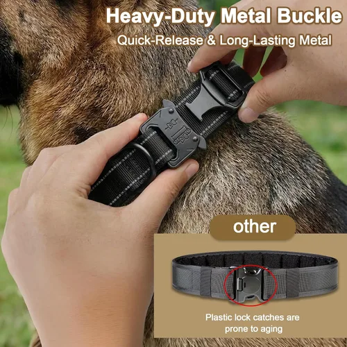 Vista 3 de KCUCOP - Collar táctico para perro, collar militar para perro, collares para perro Tactipup, ajustable, hebilla de metal resistente para perros M, L