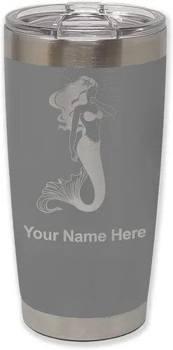 Vista 34 de LaserGram Vaso aislado al vacío de 20 onzas, sirena, grabado personalizado incluido (negro)
