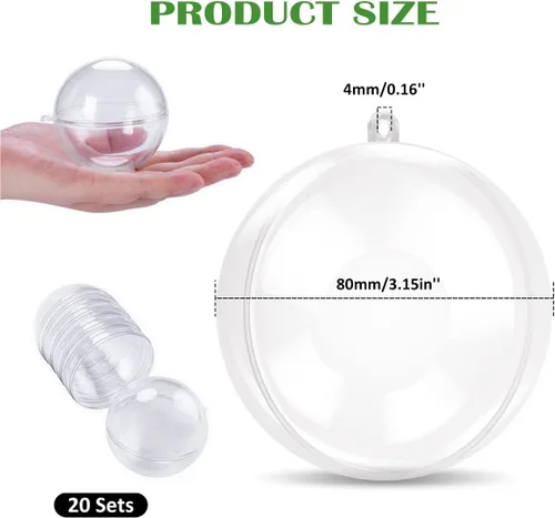 Vista 2 de Giveme5 - 20 bolas de adornos de Navidad, bolas de plástico transparente rellenables de 3.150 in, molde de bomba de baño, adornos colgantes