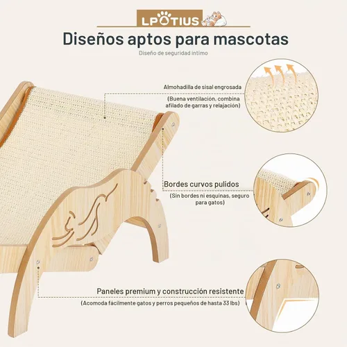 Vista 3 de Silla para gatos con rascador de sisal, silla hamaca elevada