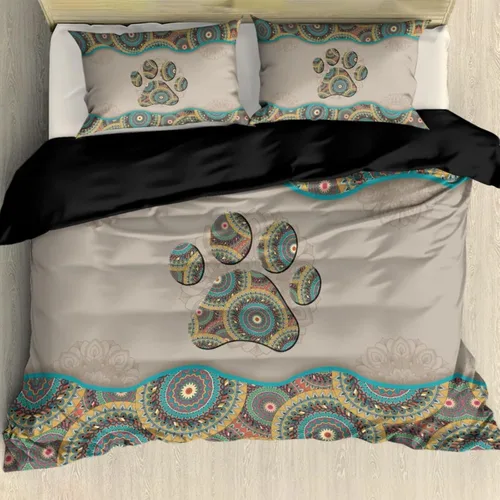 Vista 26 de Juego de funda de edredón con diseño de pata de perro, diseño de pata de cachorro, color beige, con 2 fundas de almohada