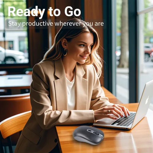 Vista 7 de Ratón inalámbrico, 3 modos Bluetooth 5.0 y 4.0, 2.4G, recargable, ergonómico, con 6 botones, para laptop, PC, Mac, iPad Pro, computadora (negro)