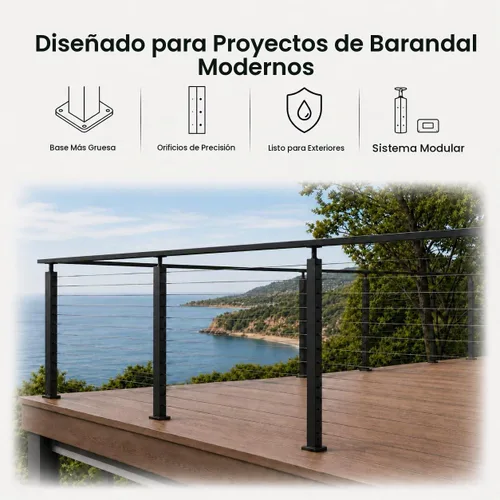 Vista 8 de Poste de barandilla de cable, 36 pulgadas, negro, 1 paquete (poste de esquina)